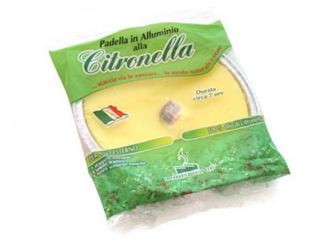 CANDELA CITRONELLA IN  VASSOIO ALLUMINIO CM. 17