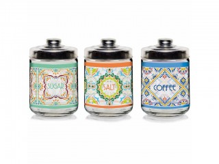 BARATTOLI CUCINA CERVE VETRO DECORO VALENCIA 3 PZ