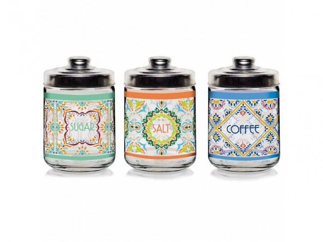 BARATTOLI CUCINA CERVE VETRO DECORO VALENCIA 3 PZ