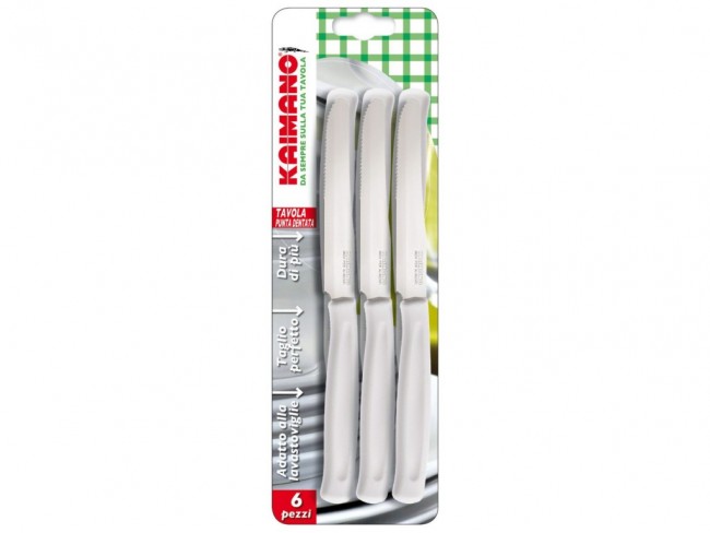 COLTELLI KAIMANO TAVOLA PUNTA DENTATA 6 PZ. BIANCO