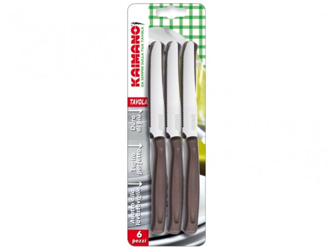 COLTELLI KAIMANO TAVOLA DENTATI 6 PZ. MARRONE