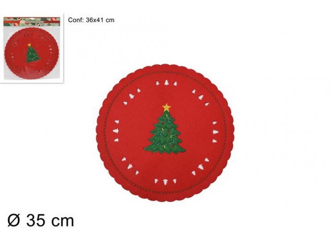 SOTTOPIATTO FELTRO TONDO ROSSO CON ALBERO CM 35