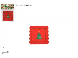SOTTOBICCHIERE FELTRO ROSSO CON ALBERO SET 6 PZ