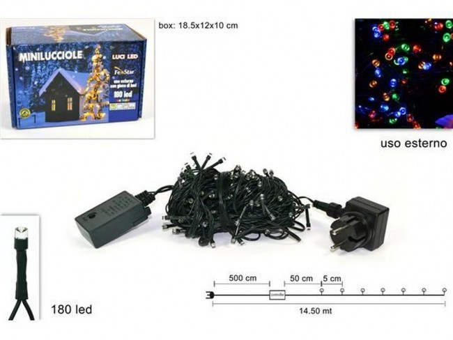 LUCI NATALE 180 MINILUCCIOLE LED PER ESTERNO MULTICOLOR