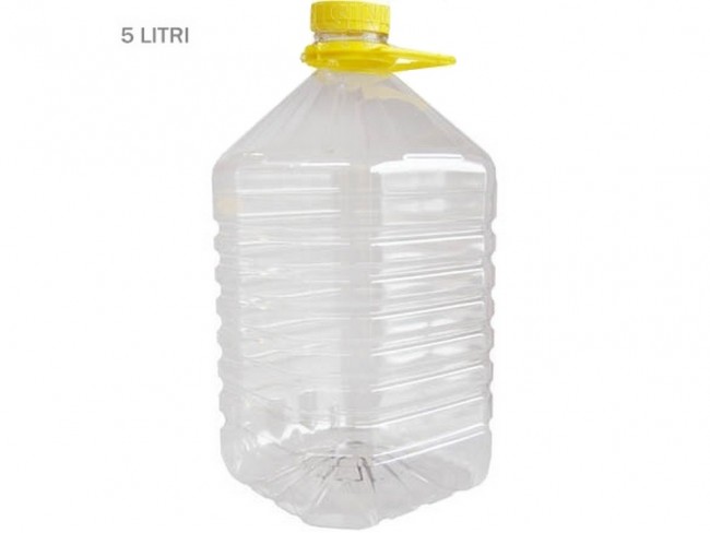 DAMA PLASTICA PET TRASPARENTE PER OLIO VINO LT. 5 CON TAPPO