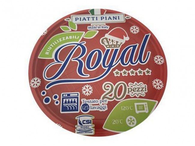 PIATTI PLASTICA RIUTILIZZABILI ROYAL ROSSI 20 PZ PIANI