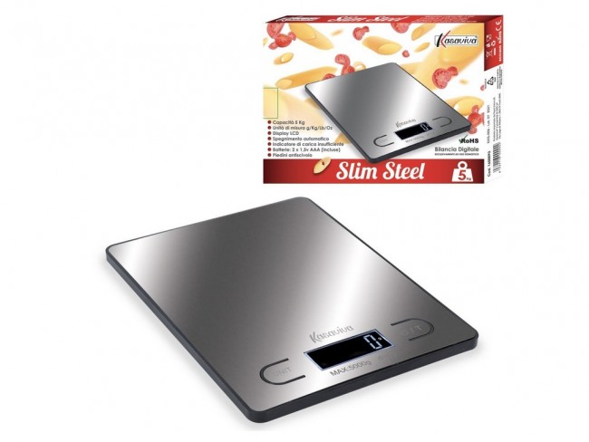 BILANCIA CUCINA DIGITALE KASAVIVA RETTANGOLARE SLIM STEEL KG 5
