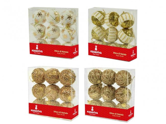 PALLINE CM. 6 LUX ORO DECORATE BOX 9 PZ.