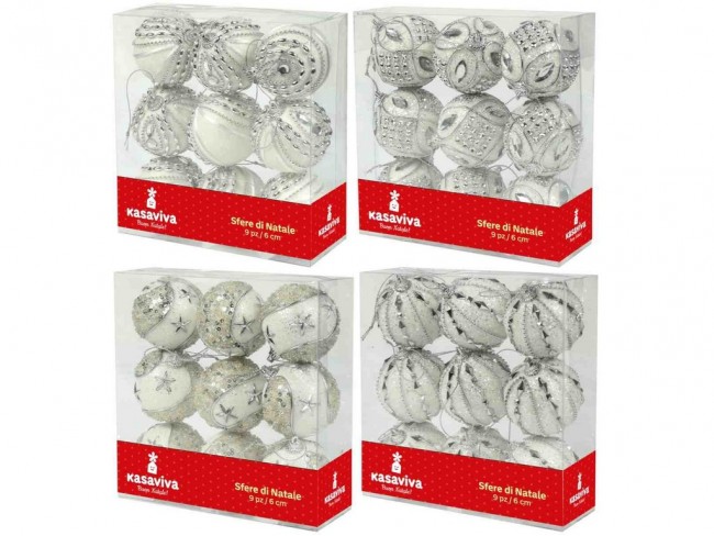 PALLINE CM. 6 LUX ARGENTO DECORATE BOX 9 PZ.