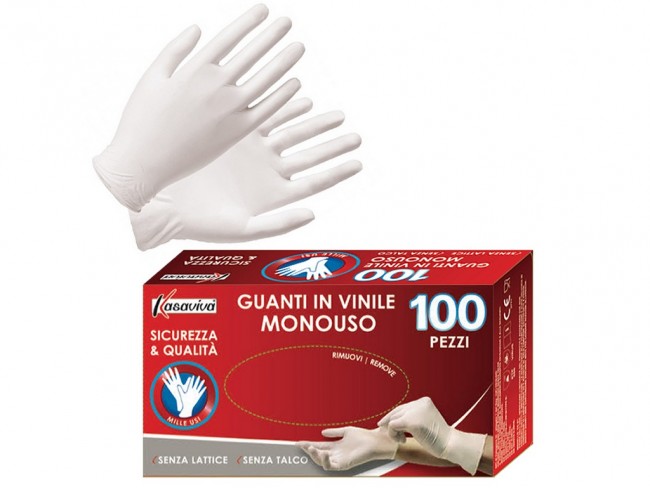 GUANTI MONOUSO IN VINILE 100 PZ. MISURA MEDIA