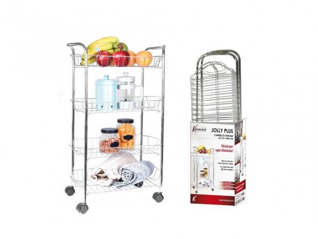 CARRELLO PORTAVERDURE KASAVIVA JOLLY PLUS INOX 4 RIPIANI 50X27X80