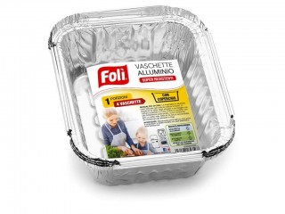 CONTENITORI VASCHETTE TEGLIE ALLUMINIO MONOUSO RETTANGOLARI CON COPERCHIO 1 PORZIONE X 4 PZ.