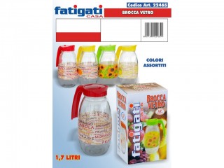 BROCCA VETRO FATIGATI DECORATA CON COPERCHIO LT. 1.7