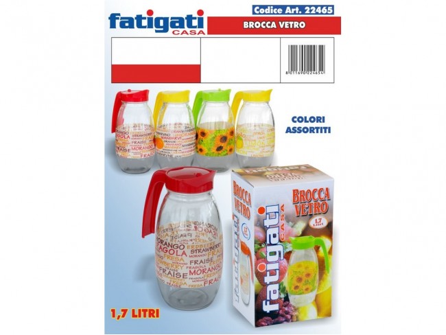 BROCCA VETRO FATIGATI DECORATA CON COPERCHIO LT. 1.7