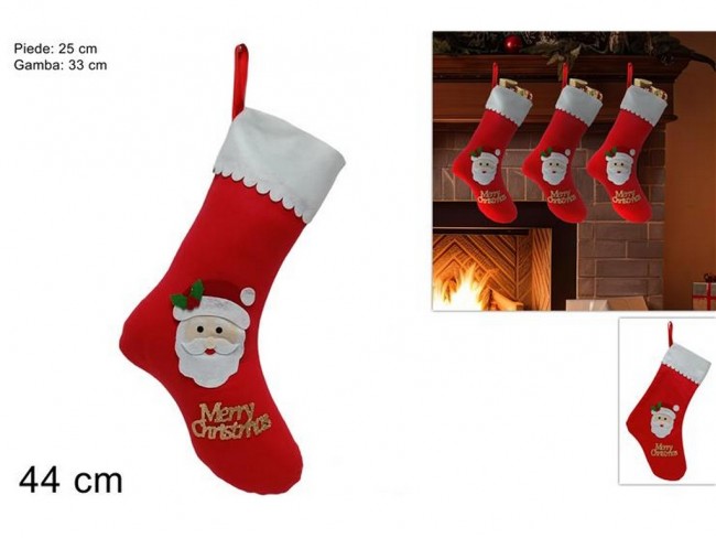CALZA BEFANA FELTRO CON VISO BABBO NATALE 44 CM.