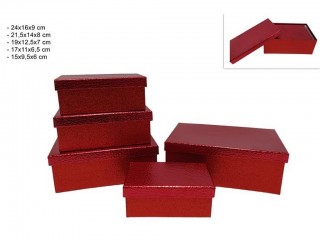 SCATOLA REGALO RETTANGOLARE GLITTER ROSSO CM. 24X16X9