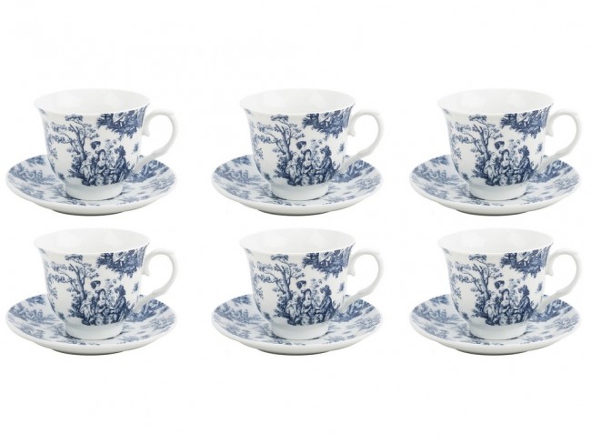 TAZZE THE DECORO INGLESE BLU CON PIATTINO X 6 BORELLA