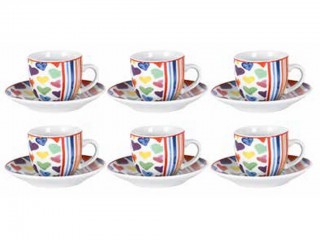 TAZZINE CAFFE' CON PIATTINO BORELLA DECORO CUORICINI X 6