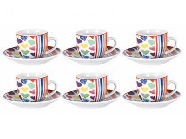 TAZZINE CAFFE' CON PIATTINO BORELLA DECORO CUORICINI X 6