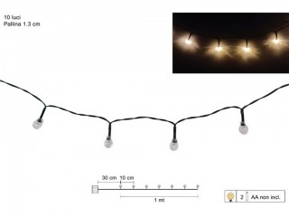 LUCI NATALE 10 LUCI LED PALLINE BIANCO CALDO A BATTERIE