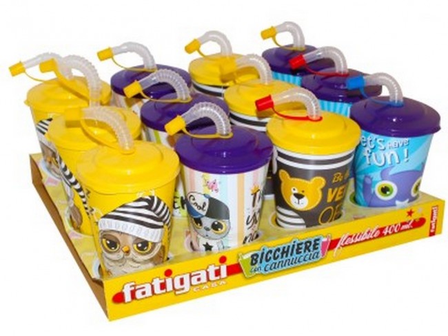 BICCHIERE DECORATO CON CANNUCCIA 400 ML.