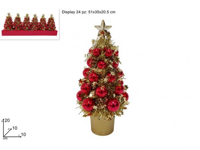 ALBERELLO CM. 20 CON FILI ADDOBBO E PALLINE ORO/ROSSO
