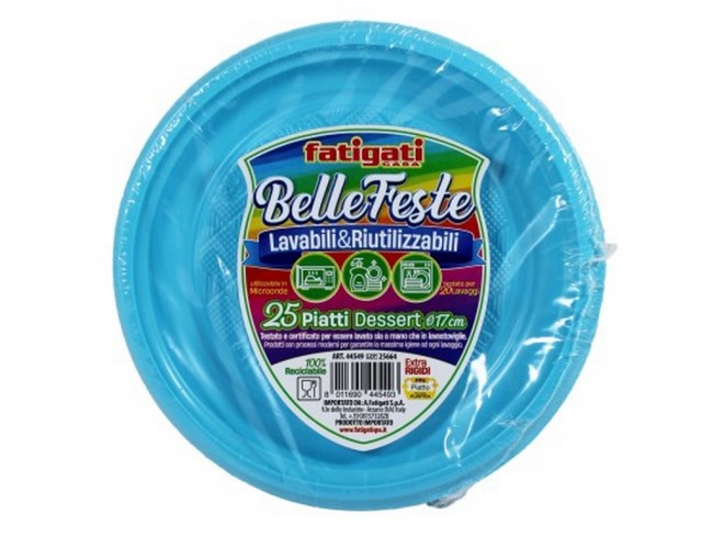 PIATTI PLASTICA RIUTULIZZABILI DESSERT 25 PZ. CELESTE