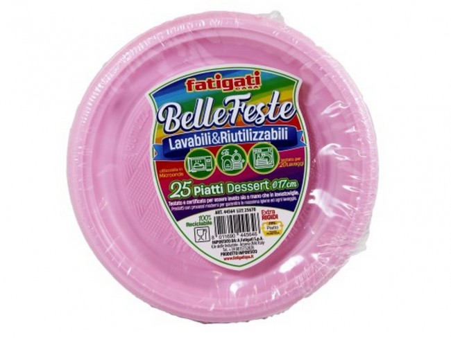 PIATTI PLASTICA RIUTULIZZABILI DESSERT 25 PZ. ROSA