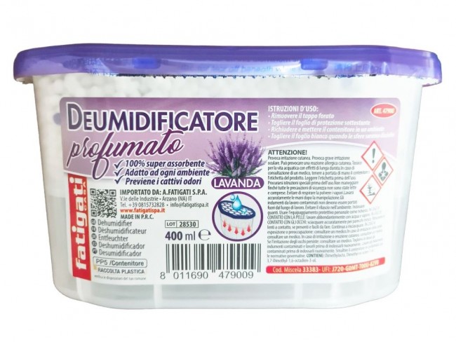 DEUMIDIFICATORE VASCHETTA 400 ML. PROFUMO LAVANDA FATIGATI