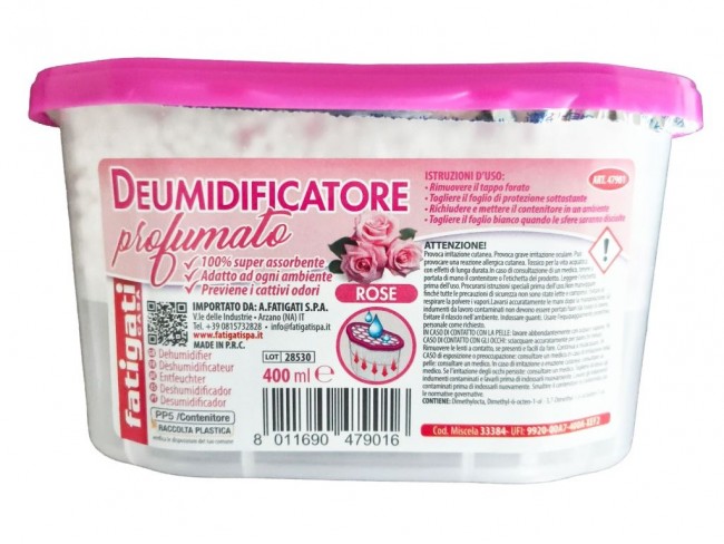 DEUMIDIFICATORE VASCHETTA 400 ML. PROFUMO ROSA FATIGATI