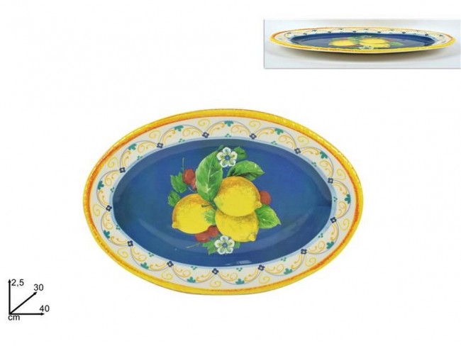 VASSOIO MELAMINA DUE ESSE OVALE FANTASIA LIMONI CM. 45X30
