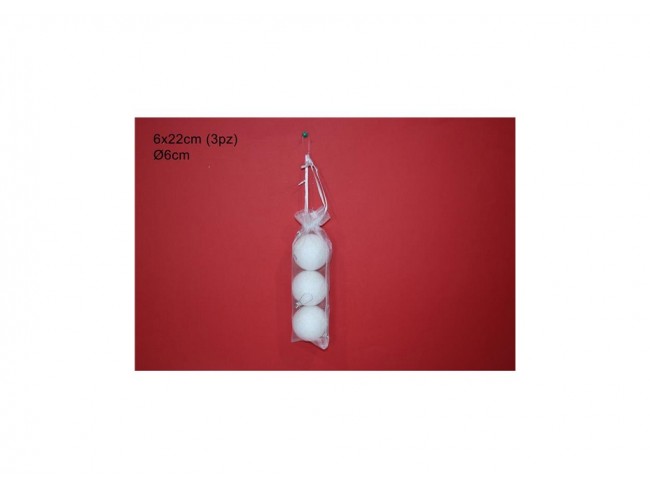PALLINE ALBERO DI NATALE CM. 6 GLITTERATE BIANCHE SET 3 PZ.