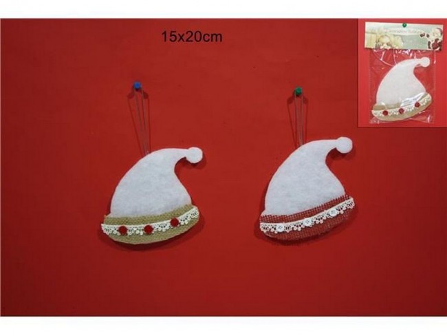 NATALE APPENDINO DECORATIVO CAPPELLO OVATTA CON MERLETTO