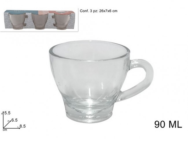 TAZZINE CAFFE' SENZA PIATTINO IN VETRO X 3