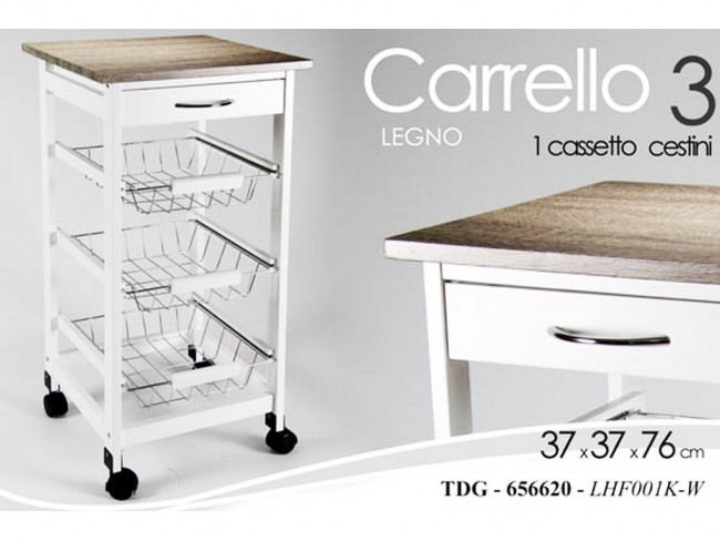 CARRELLO PORTAVERDURE GICOS LEGNO CM. 37X37X76 BIANCOGRIGIO