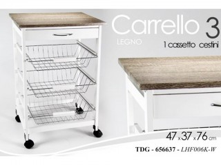 CARRELLO PORTAVERDURE GICOS LEGNO CM. 47X37X76 BIANCOGRIGIO