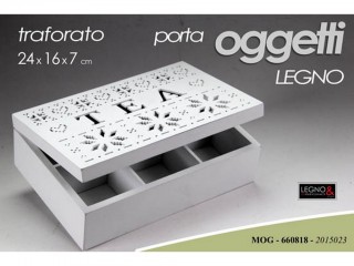 SCATOLA TEA LEGNO 6 POSTI TRAFORATA GICOS CM. 24X16X7