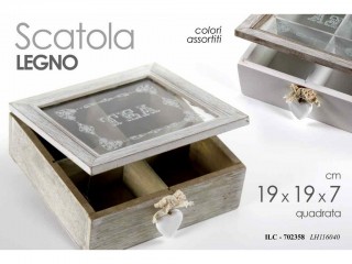 SCATOLA TEA LEGNO 4 POSTI GICOS CM. 19X19X7