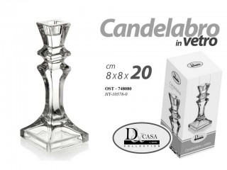 PORTACANDELA CANDELABRO VETRO CLEAR CM. 20 GICOS