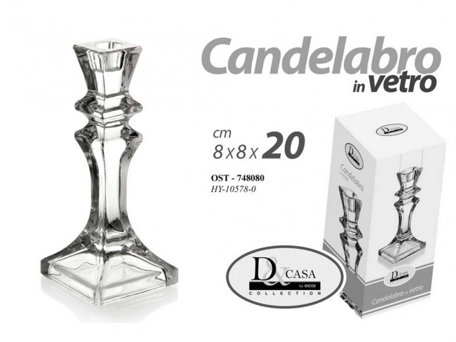 PORTACANDELA CANDELABRO VETRO CLEAR CM. 20 GICOS