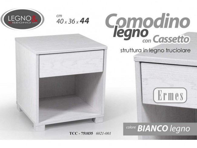 COMODINO LEGNO ERMES CON CASSETTO CM 40X36X44