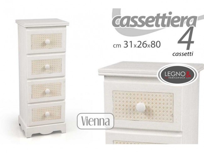 CASSETTIERA VIENNA GICOS LEGNO BIANCO 4 CASSETTI 31X26X80