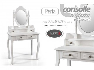 TAVOLINETTO CONSOLLE CON SPECCHIO PERLA GICOS CM 75X40X70