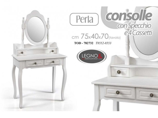 TAVOLINETTO CONSOLLE CON SPECCHIO PERLA GICOS CM 75X40X70