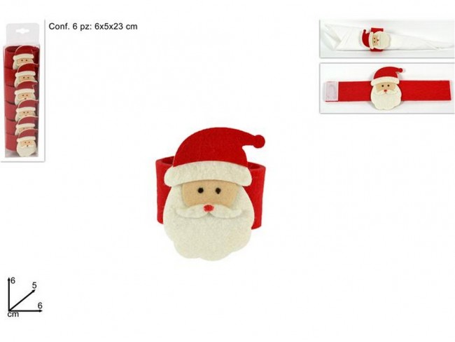 PORTATOVAGLIOLI ANELLI FELTRO ROSSO BABBO NATALE 6 PZ.