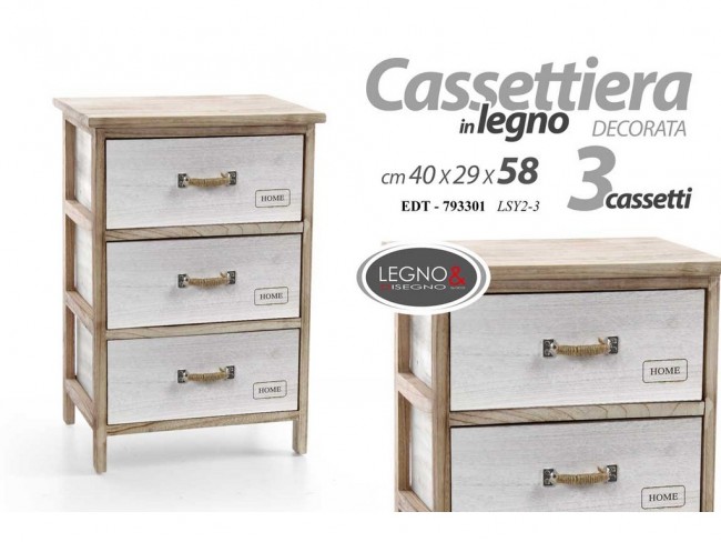 CASSETTIERA LEGNO DECORATA GICOS 3 CASSETTI 40X29X58