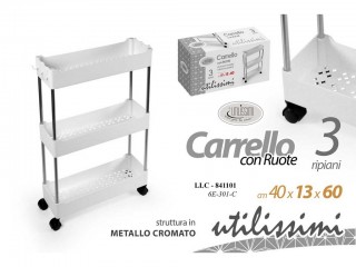 CARRELLO MULTIFUNZIONE CON RUOTE 3 RIPIANI GICOS CM. 40X13X60