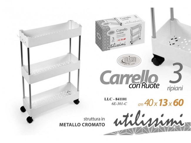 CARRELLO MULTIFUNZIONE CON RUOTE 3 RIPIANI GICOS CM. 40X13X60