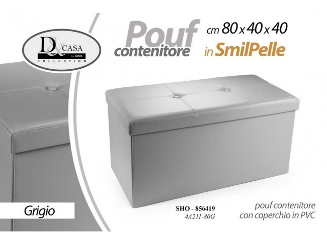 POUF SIMILPELLE RETTANGOLARE GICOS CM. 80X40 GRIGIO