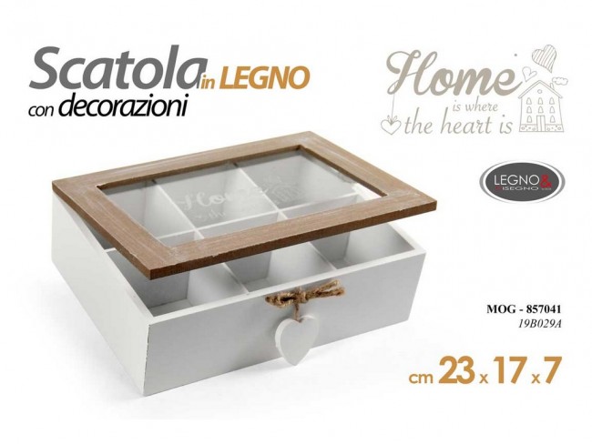 SCATOLA TEA LEGNO 6 POSTI HOME GICOS CM. 23X17X7